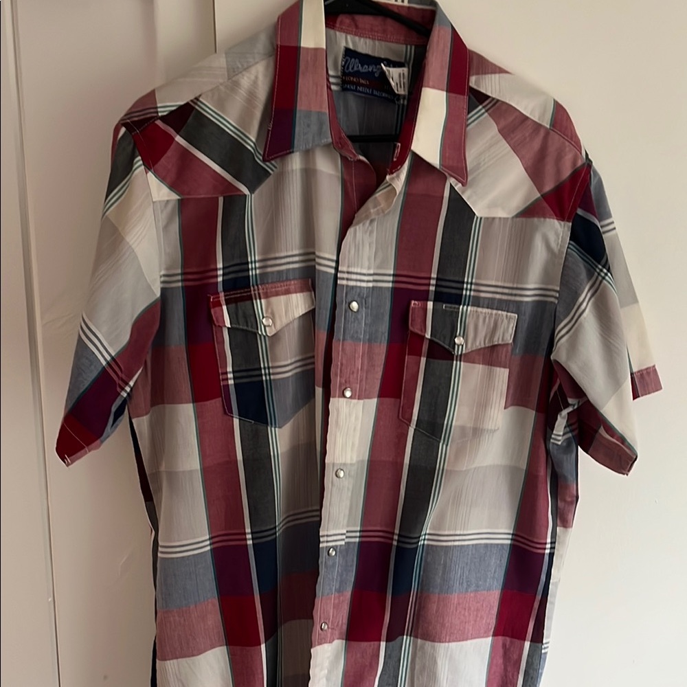 Ely Cattleman Red and White Casual Button Down Shirt wrangler